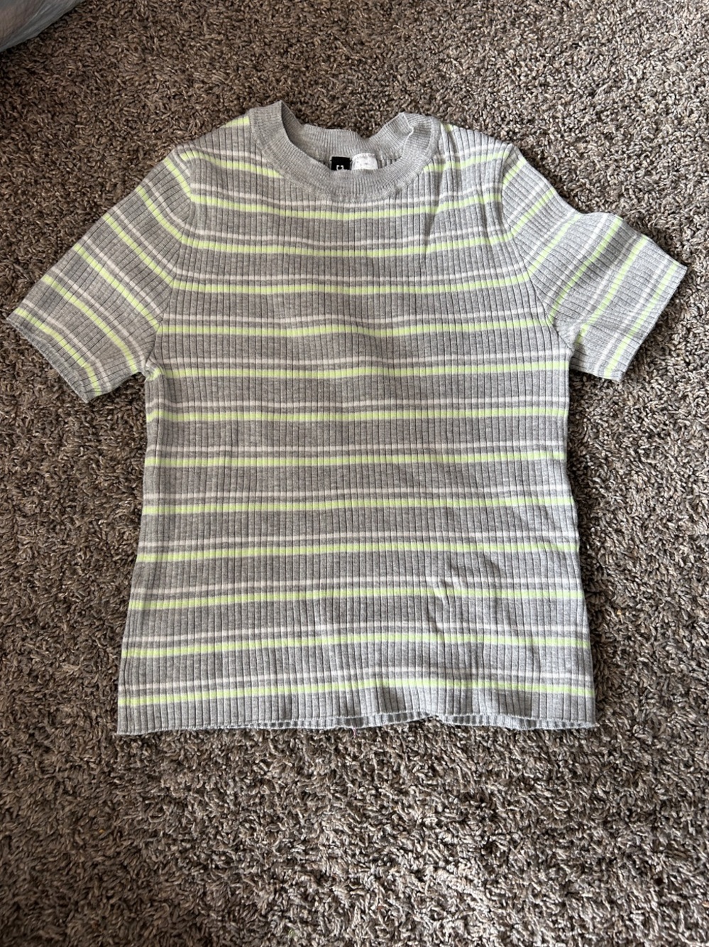 H&M Short-Sleeve Striped Tee in Gray and Lime